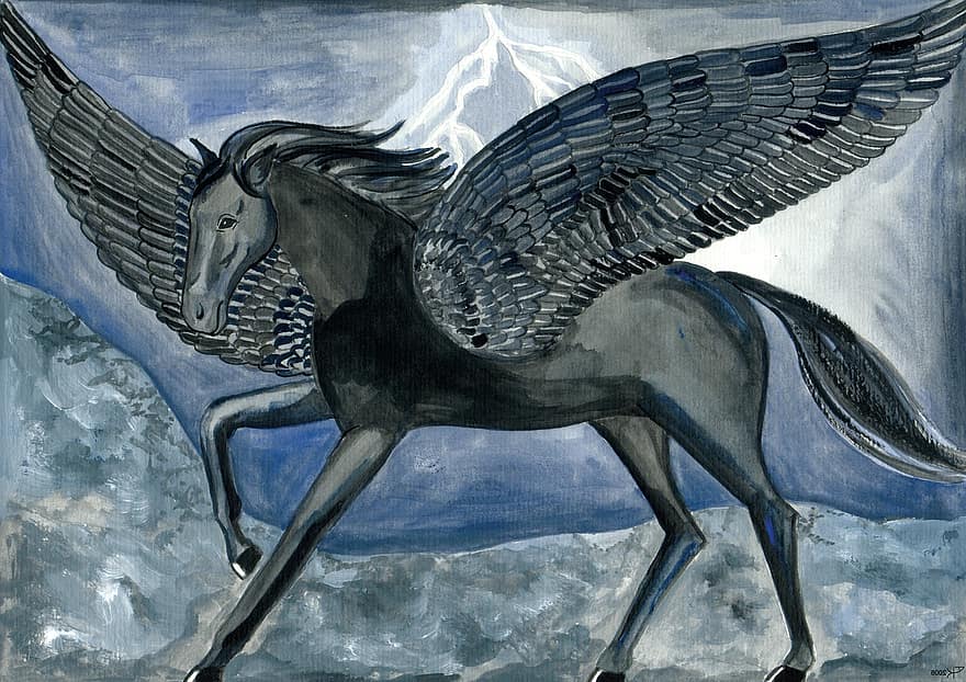 pegasus, bevingad häst, åskväder, mytologi, mystisk