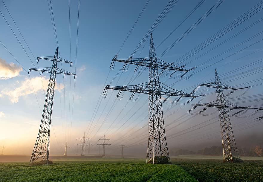 elektrības piloni, elektropārvades līnijas, Augstsprieguma piloni, enerģijas padeve, elektrību, enerģiju, ziemeļu rhine westphalia