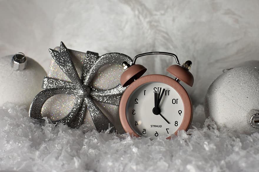 นาฬิกา, เครื่องประดับ, หิมะ, ตกแต่ง, เวลา, คริสต์มาส, ปีใหม่, ของขวัญ, วันหยุด