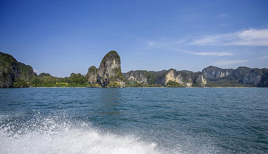 Tailandas, saloje, jūros, pobūdį, vandenynas, krabi, papludimys, uolienose, rojus, papludimio Kurortas, turizmą