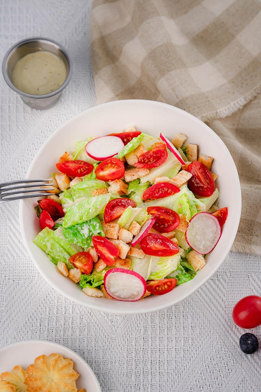 salade, sla, raddish, tomaat, biologisch, gezond