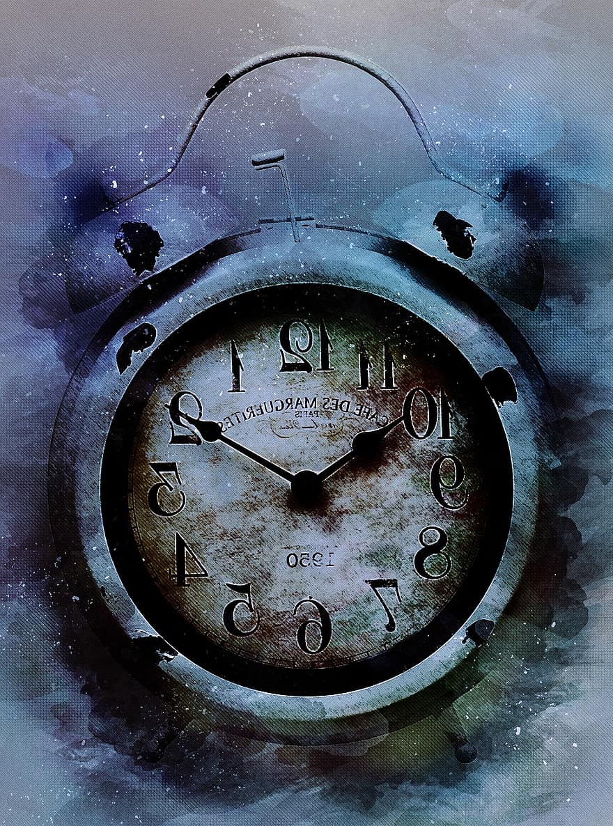 reloj, antiguo, tiempo de, hora, la cara del reloj, puntero, tiempo que indica, marcar, manipulación digital, arte Fotografico, arte azul