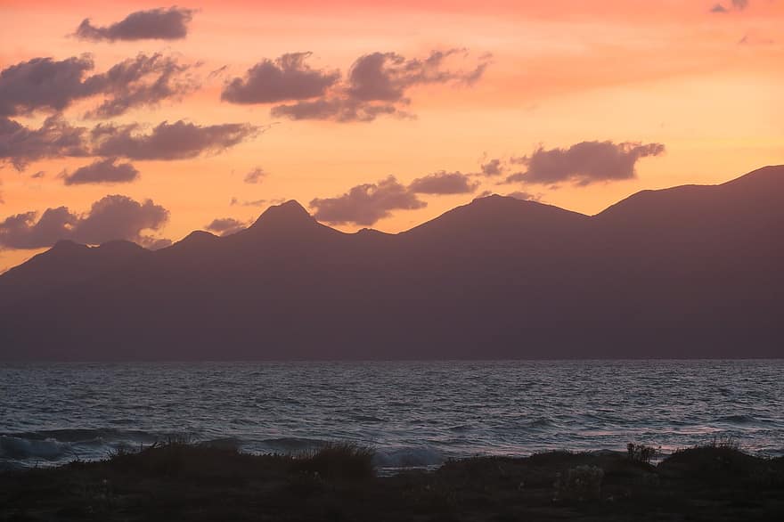 vuori, rantakallio, auringonlasku, rannikko, ilta, Sisilia, Sicilia Occidentale