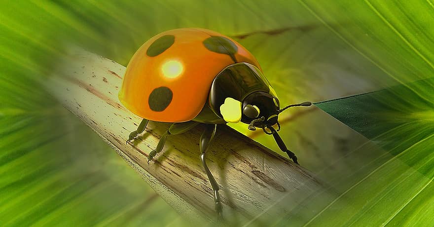 mariquita, escarabajo, amuleto de la suerte, naturaleza, insecto, 3d, representación, oclusión, radiosdiosidad, animación, gráfico