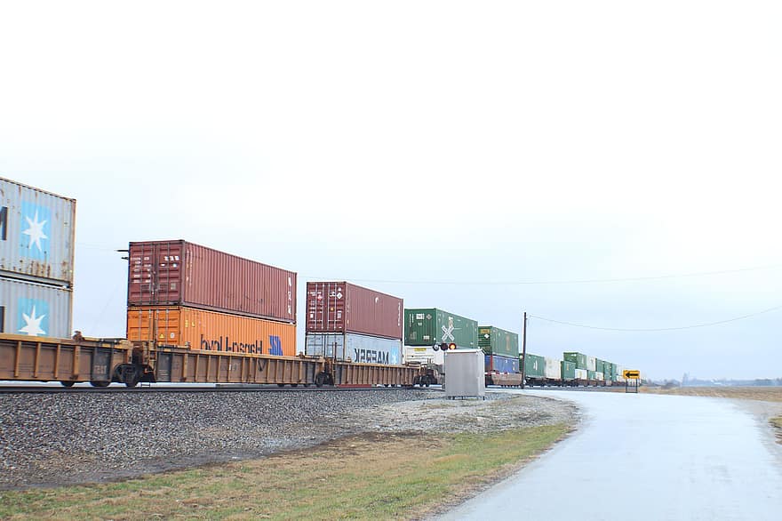Zug, Versand, Container, Land, Straße, Spuren, Transport, Güterverkehr, Frachtcontainer, Industrie, Transportart