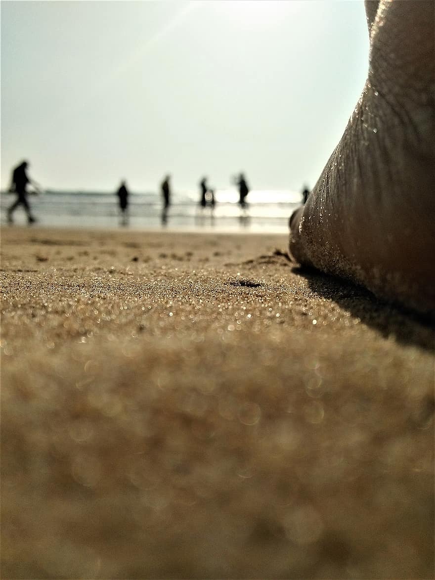solnedgang, hav, Strand, sand, bølger, fot, ben, ettermiddag, morgen, sol, bakgrunns