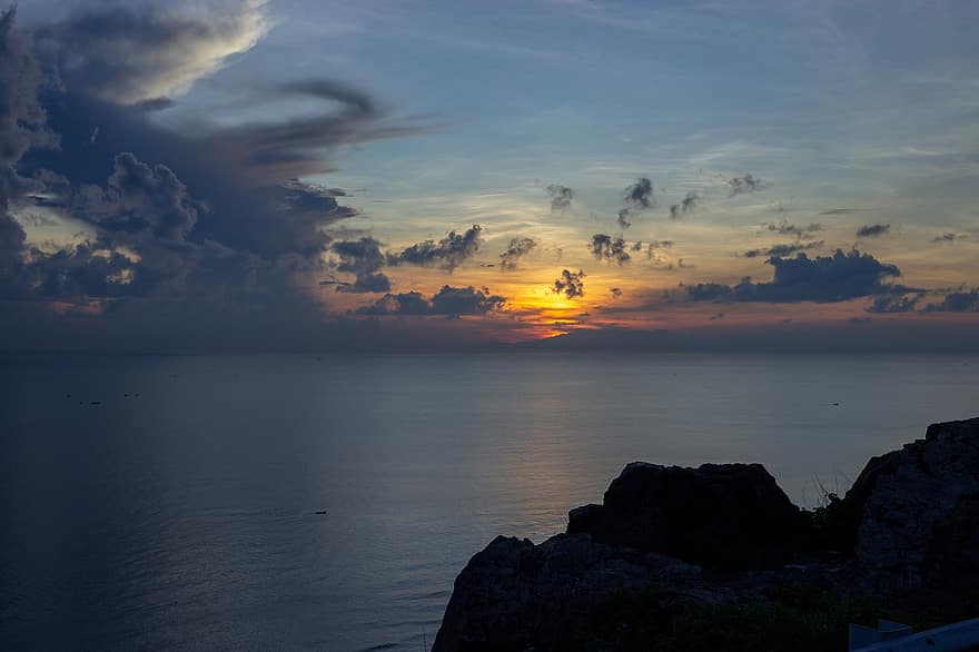 moře, Pláž Vung Tau, nebe, svítání