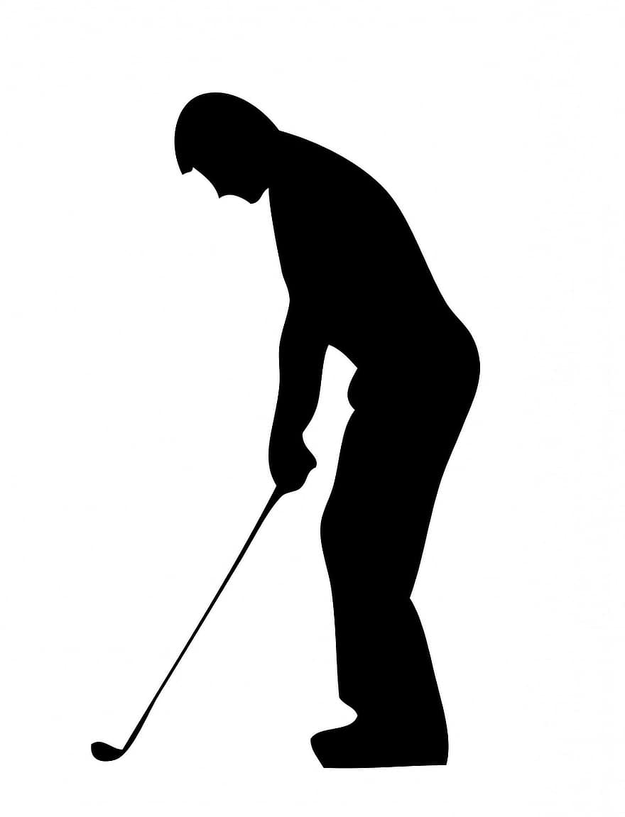 golf, giocatore, giocatore di golf, silhouette, nero, mettendo, uomo, schema, persona, sport