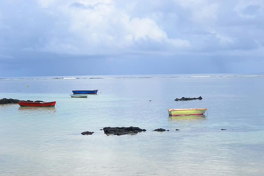 mauritius, Strand, hav, båter, nautisk fartøy, vann, sommer, blå, kystlinje, landskap, sand