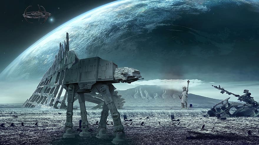 At-at Walker, Star Wars, Sci-fi, Fantasy, All Terrain Armored Transport, Space, Ruins, Robot, Space Station, science, spaceship