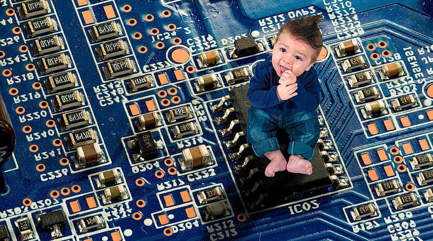 copil, Electronică, tineri, masculin, frumos, copilărie, adorabil, circuite electronice, placă de circuit imprimat, cârciumă, cip