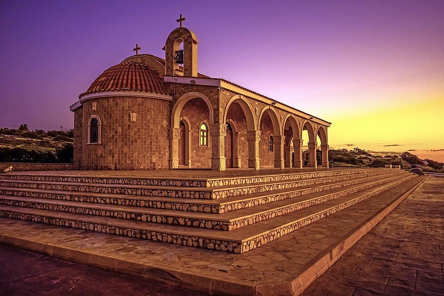 Agios Epifanios, โบสถ์, พระอาทิตย์ตกดิน, สถาปัตยกรรม, อาคาร, หน้าตึก, ศาสนา, พลบค่ำ, เอเยียนาปา, ไซปรัส, สถานที่ที่มีชื่อเสียง