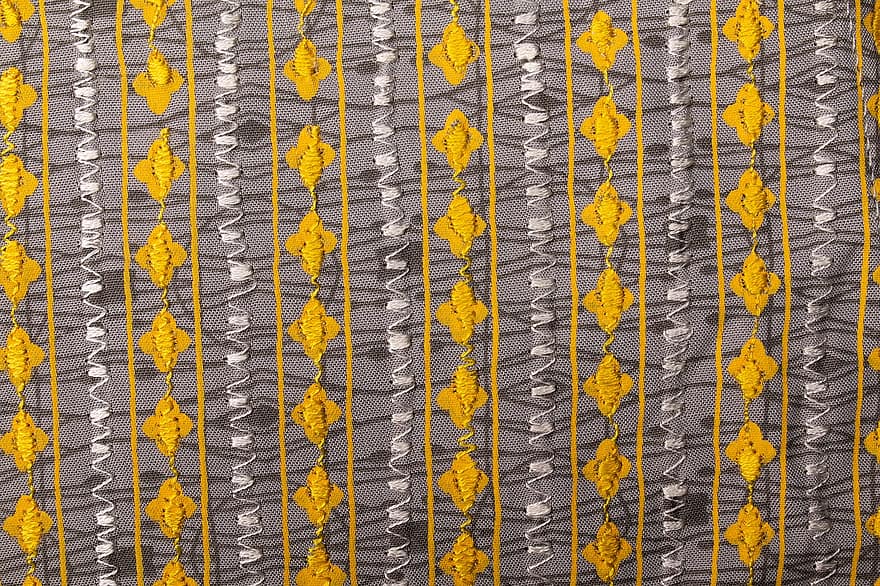 stof, gul baggrund, Broderet stof, broderi, blomstermønster, Stof tapet, stof baggrund, baggrund, klæde, struktur, mønster