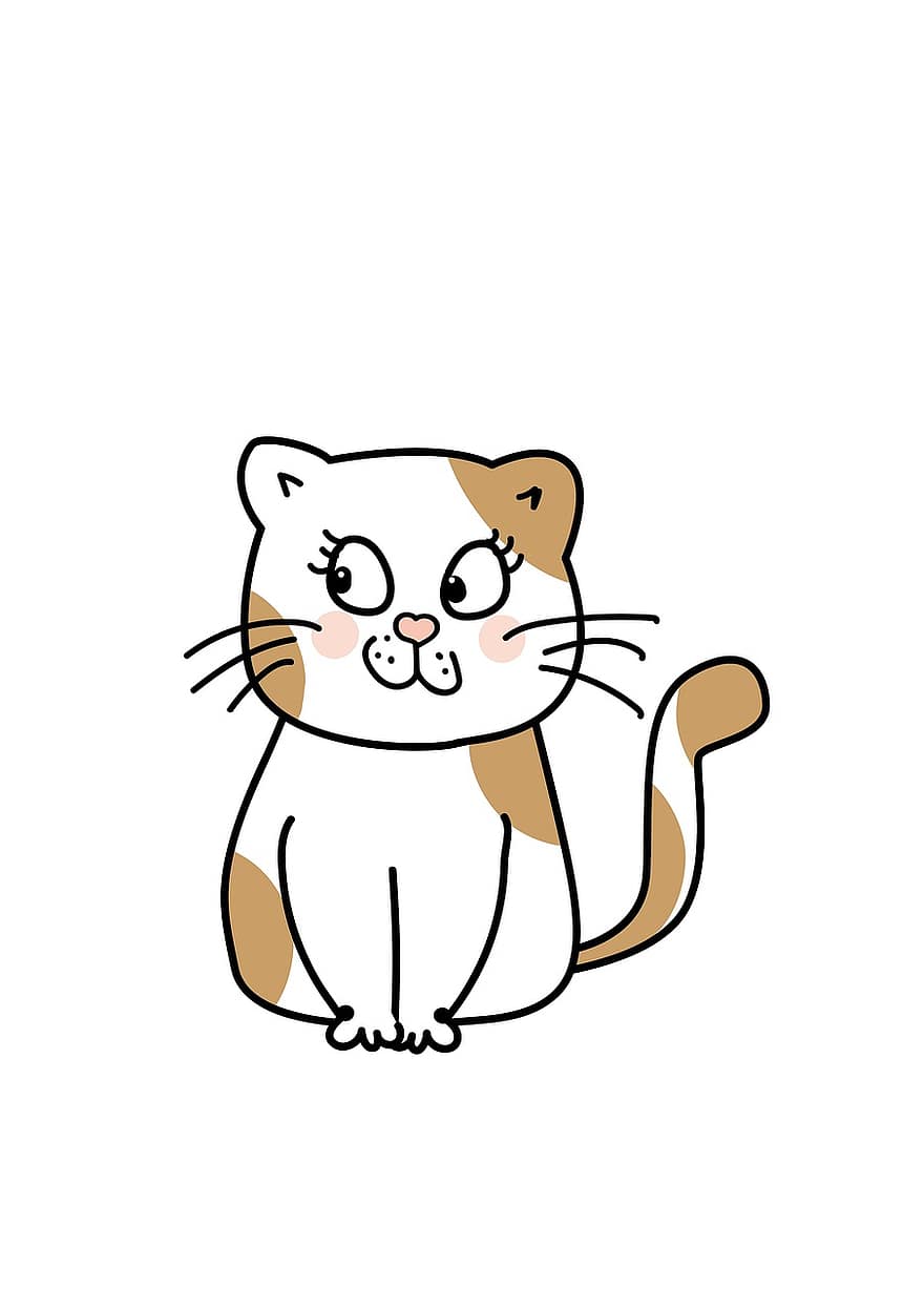 pisică, desen animat, fericit, mamifer, animal de companie