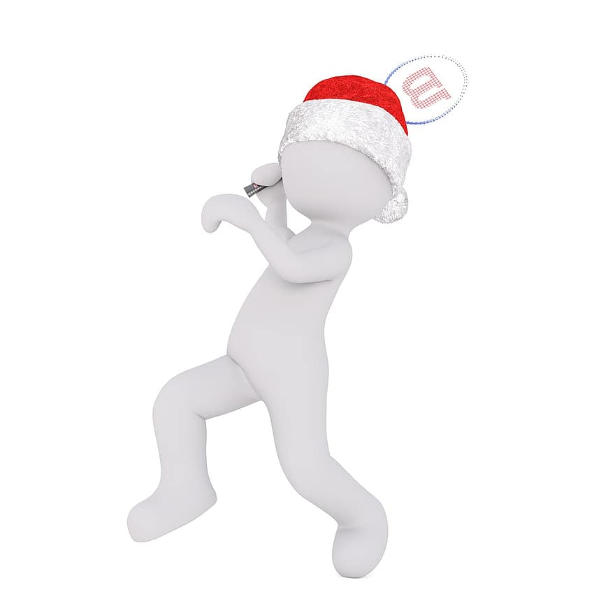 hombre blanco, aislado, modelo 3d, Navidad, sombrero de Santa, cuerpo completo, blanco, 3d, figura, bádminton, deporte