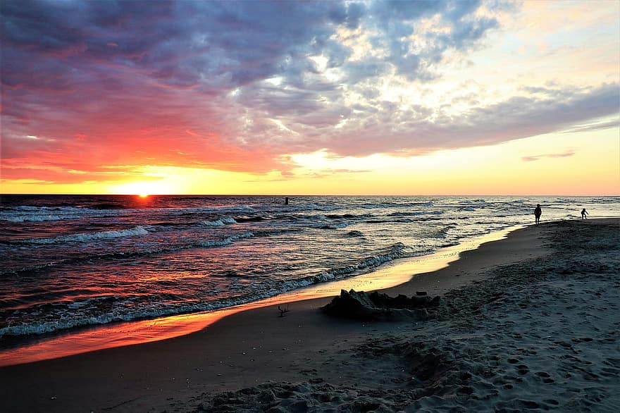 The Baltic Sea, West, The Sun, Clouds, Landscape, Figure, Twilight, In The Evening, Mood, The Coast, Beach