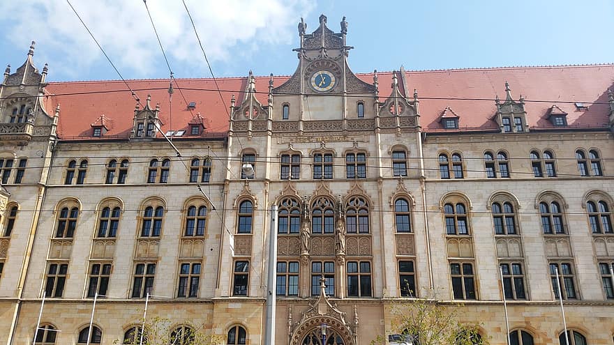 Magdeburg, Szociális Bíróság, kerületi Bíróság, postbank, építészet, épülethomlokzat, történelmi