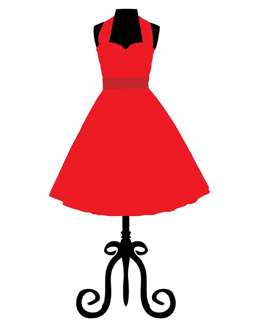 Kleid, rot, rotes Kleid, Mode, Mannequin, Schärpe, Taillenband, Kleidung, isoliert, Weiß