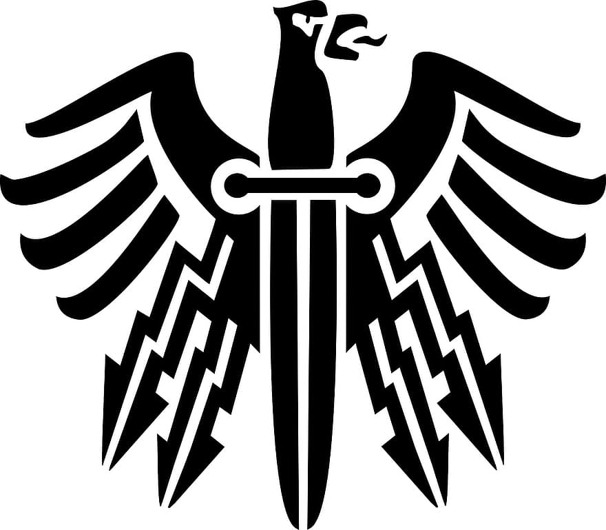 cuchillo, venganza, emblema, pájaro, águila, símbolo, firmar, diseño, icono, tatuaje, halcón