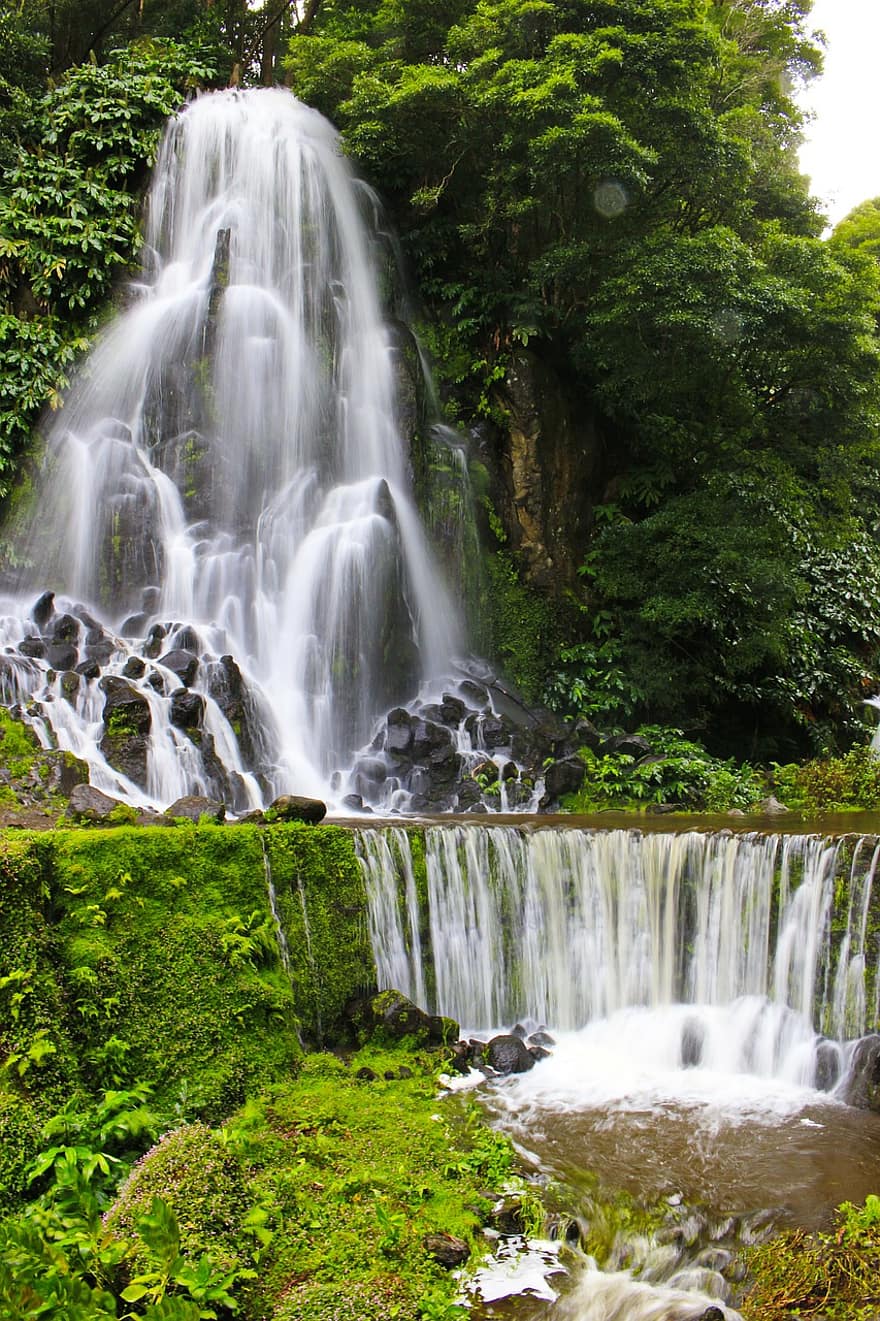 vattenfall, azores, portugal, berg, resa, strömma