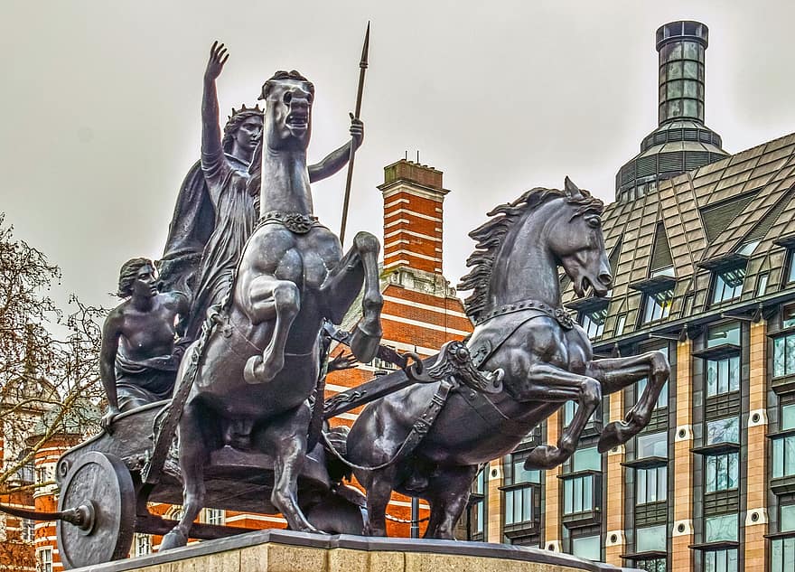 sculpture, les chevaux, char, statue, ouvrages d'art, monument, Londres, Angleterre, Royaume-Uni, endroit célèbre, cheval