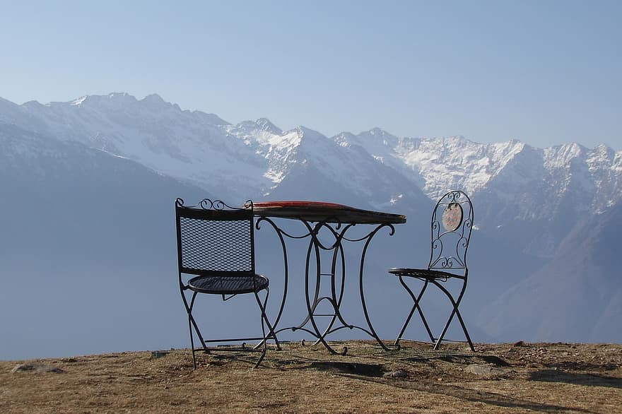 taula, naturalesa, menjar, a l'aire lliure, Monte Berlighera, muntanyes, Sorico, lombardia, Itàlia, muntanya, cadira