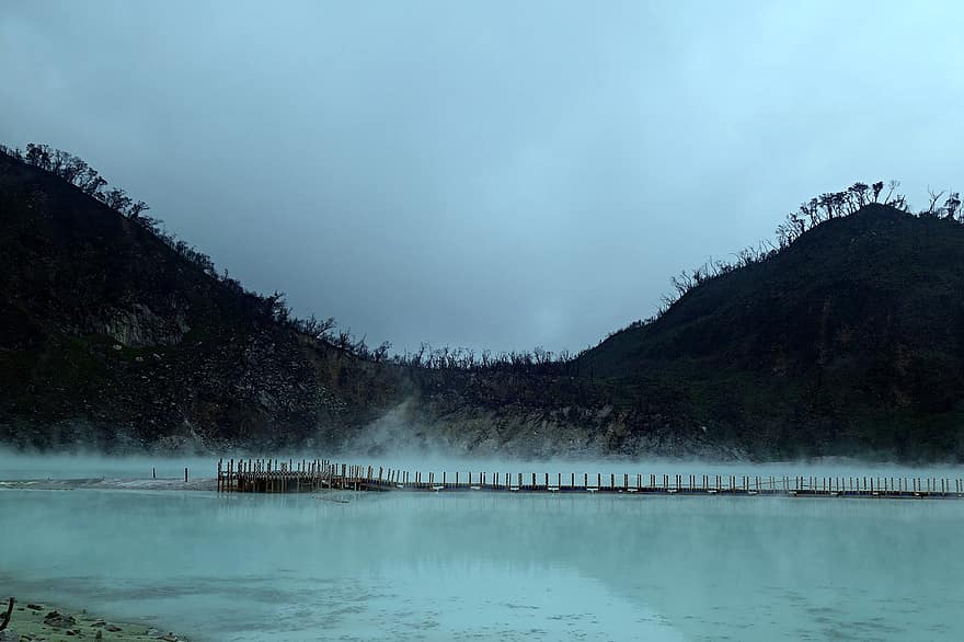 White Crater, Kawah Putih, Lake, Water, Nature, Steam, West Java, Indonesia, mountain, landscape, forest