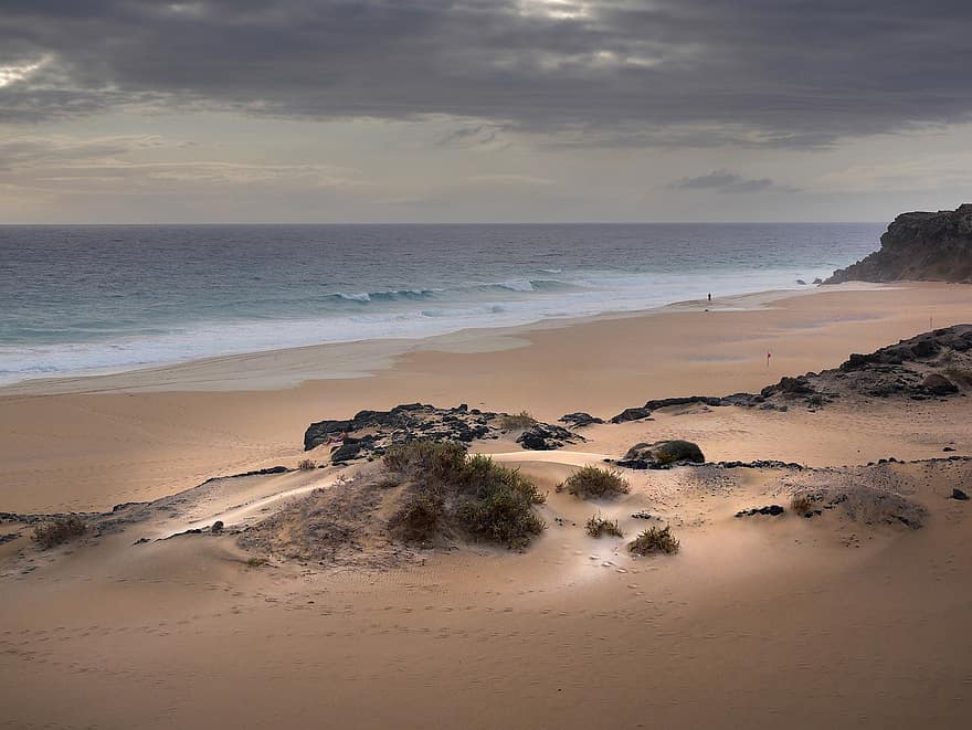 de praia, Beira Mar, pôr do sol, nublado, panorama, natureza, oceano, areia
