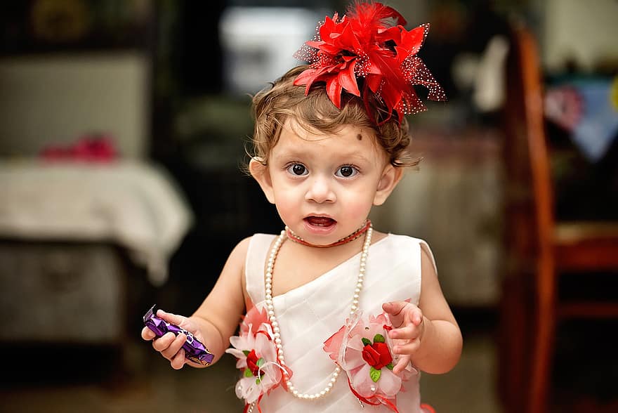 Girl, Baby, Child, Kid, Childhood, Pearls, Necklace, Bow, Ribbon, Candy, Innocence