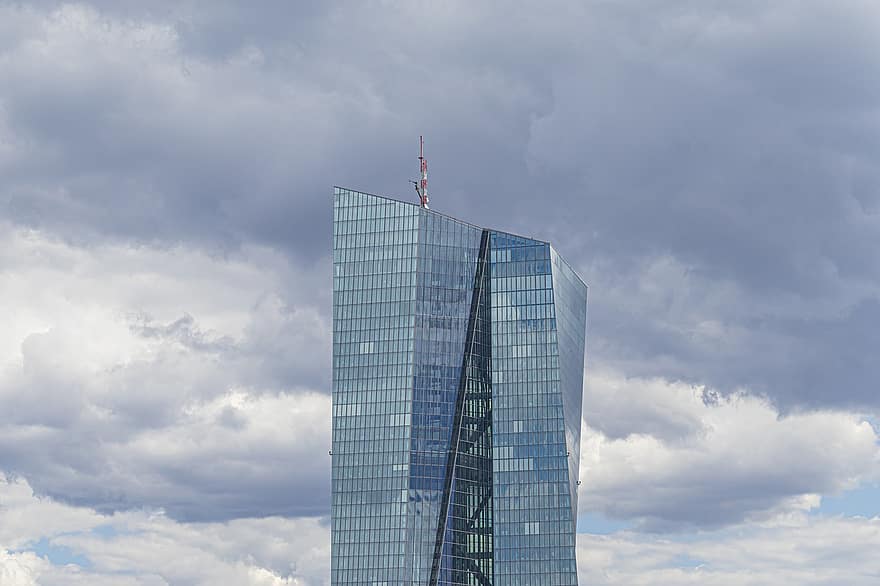 Frankfurt, európai központi bank, EKB, felhőkarcoló, láthatár, euro, euróövezetben, fő-, fő metropolisz, hessen, eurójel