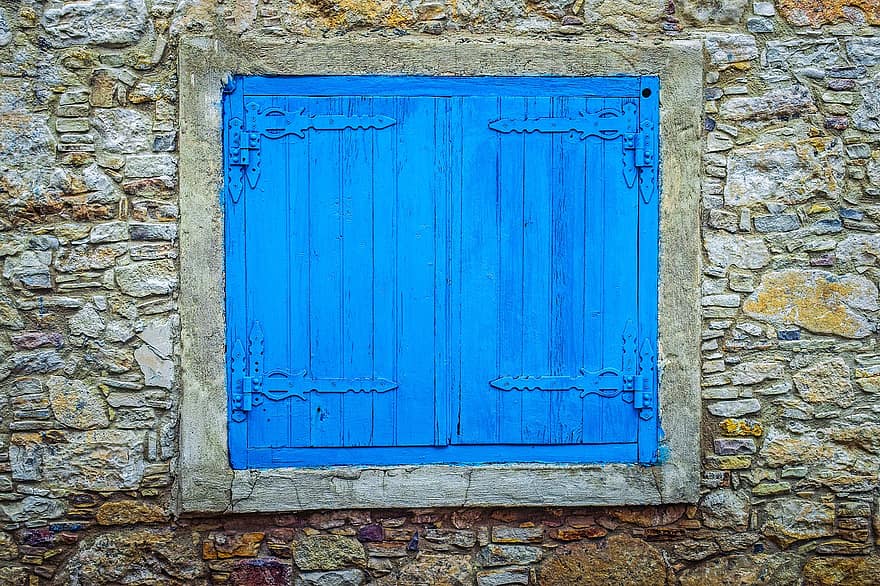 fönster, blå, trä-, vägg, arkitektur, traditionell, by