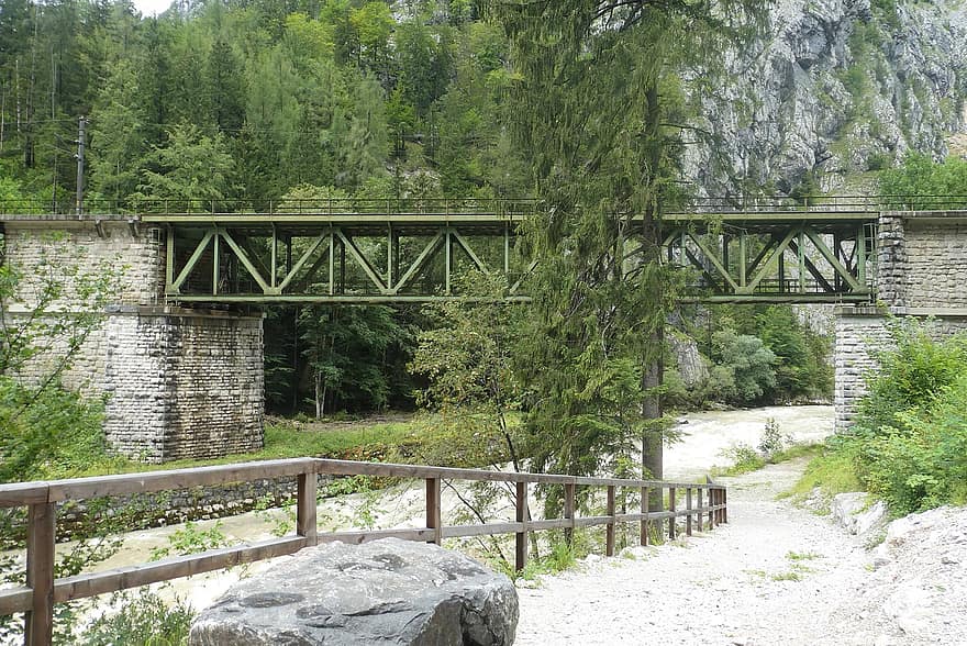 железнодорожный мост, железнодорожные пути, строительство, речной мост, железнодорожный переезд, Johnsbach, Австрия, строительные работы