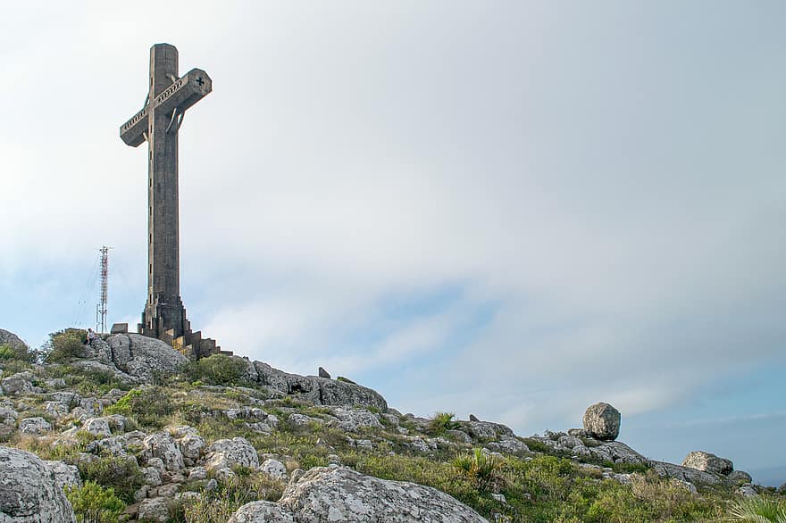хрест, католицький, пагорб, скелі, будівництво