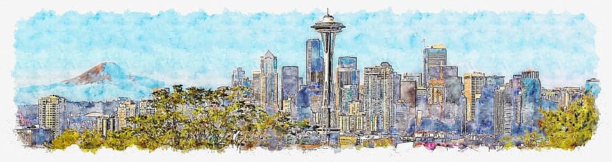 Seattle, Washington, ciudad, estado, arquitectura, horizonte, Estados Unidos, America, paisaje urbano, Pacífico, unido