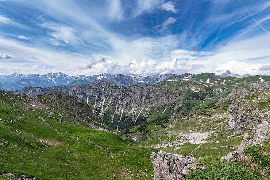 natur, himmel, bjerge, landskab, alpine, panorama, Rubihorn, Oberstdorf, topmøde, fritid, skyer