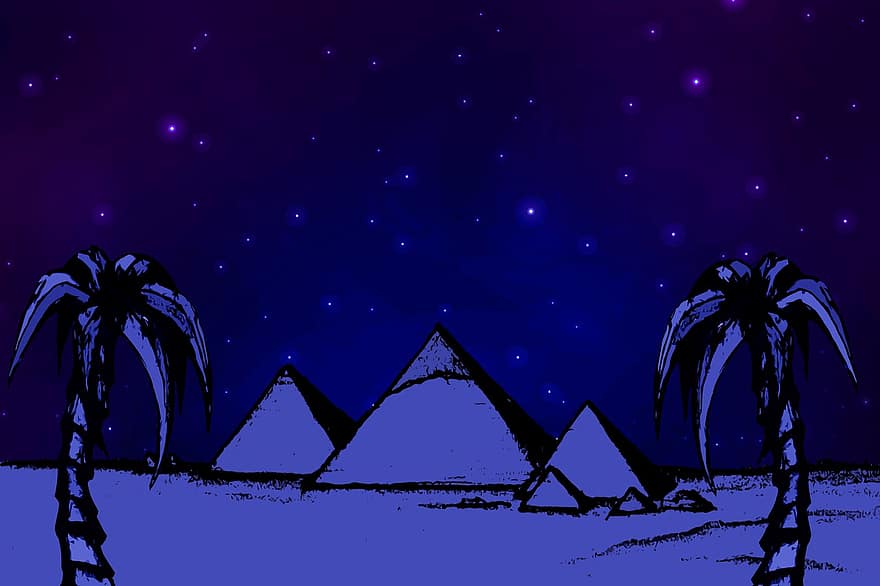 pyramidi, Egypti, aavikko, tähdet, muinainen