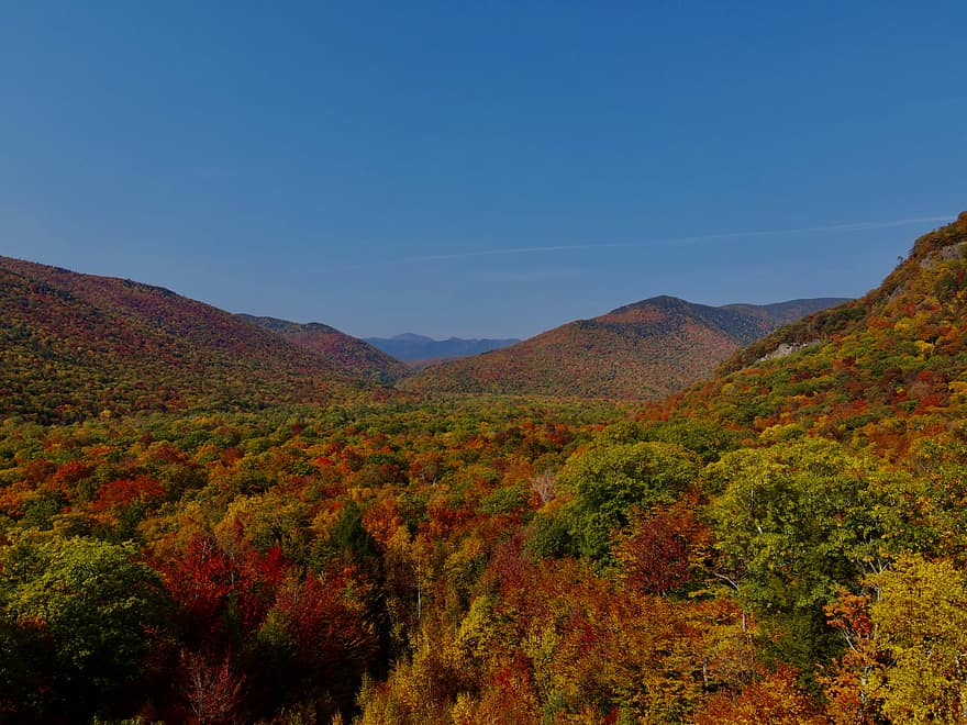podzim, hora, les, nebe, modrý, barva, listy, říjen, scénický, krajina, údolí