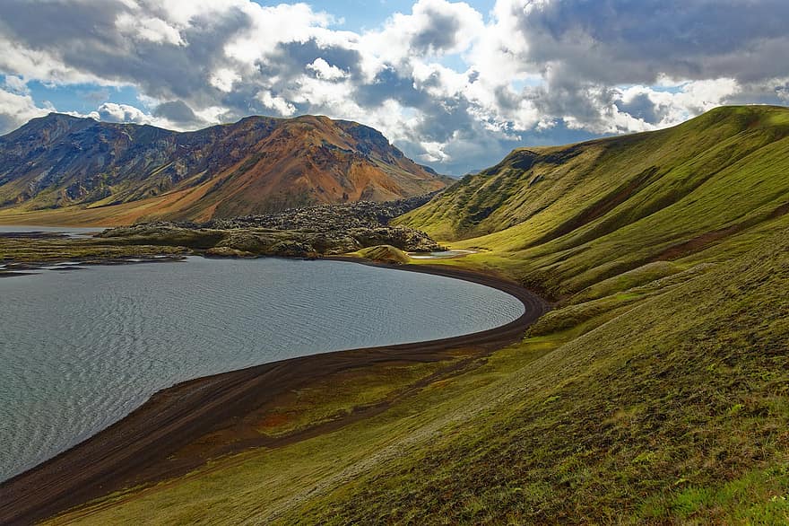 lago, natureza, montanhas, landmannalaugar, Islândia, cenário, agua, reserva natural