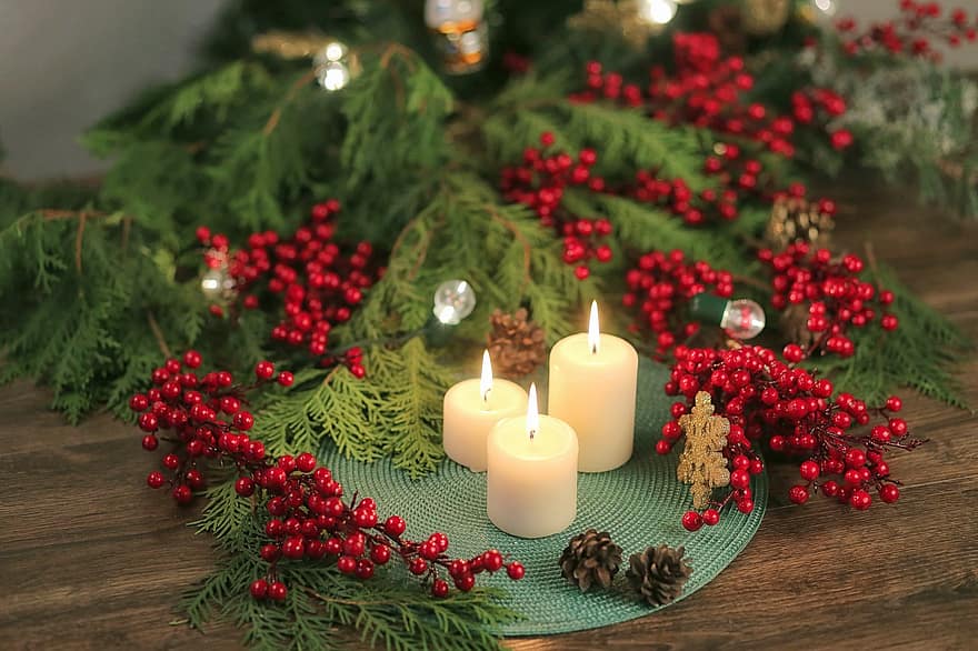休日、新年、クリスマス、冬、慰め、ろうそく、静物、残り、イブニング、デコレーション、装飾
