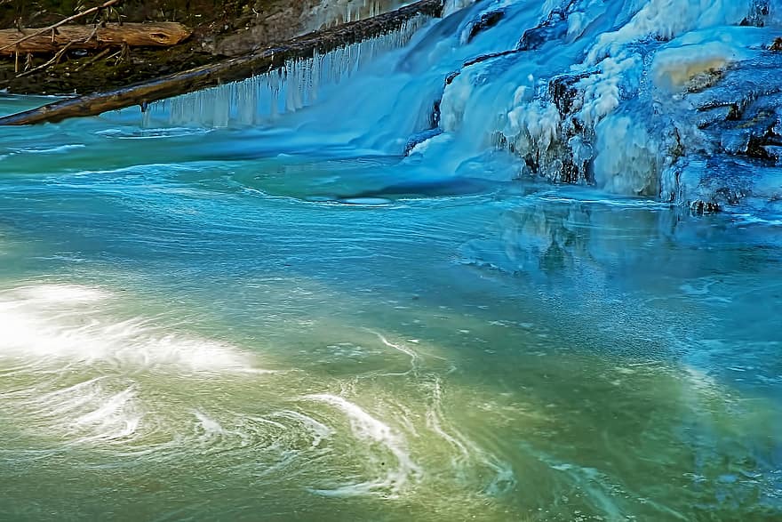 râu, iarnă, gheaţă, îngheţat, natură, apa albastra, apă, albastru, curgere, peisaj, umed