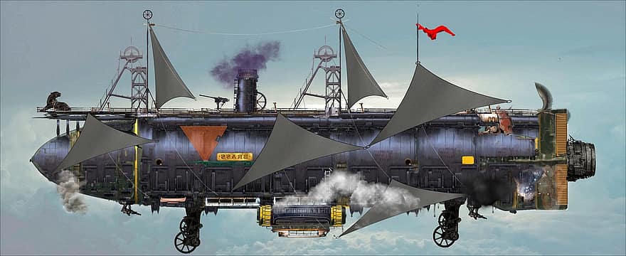 orlaivis, Steampunk dirižablis, fantazija, Dieselpunk, Atompunk, mokslinė fantastika