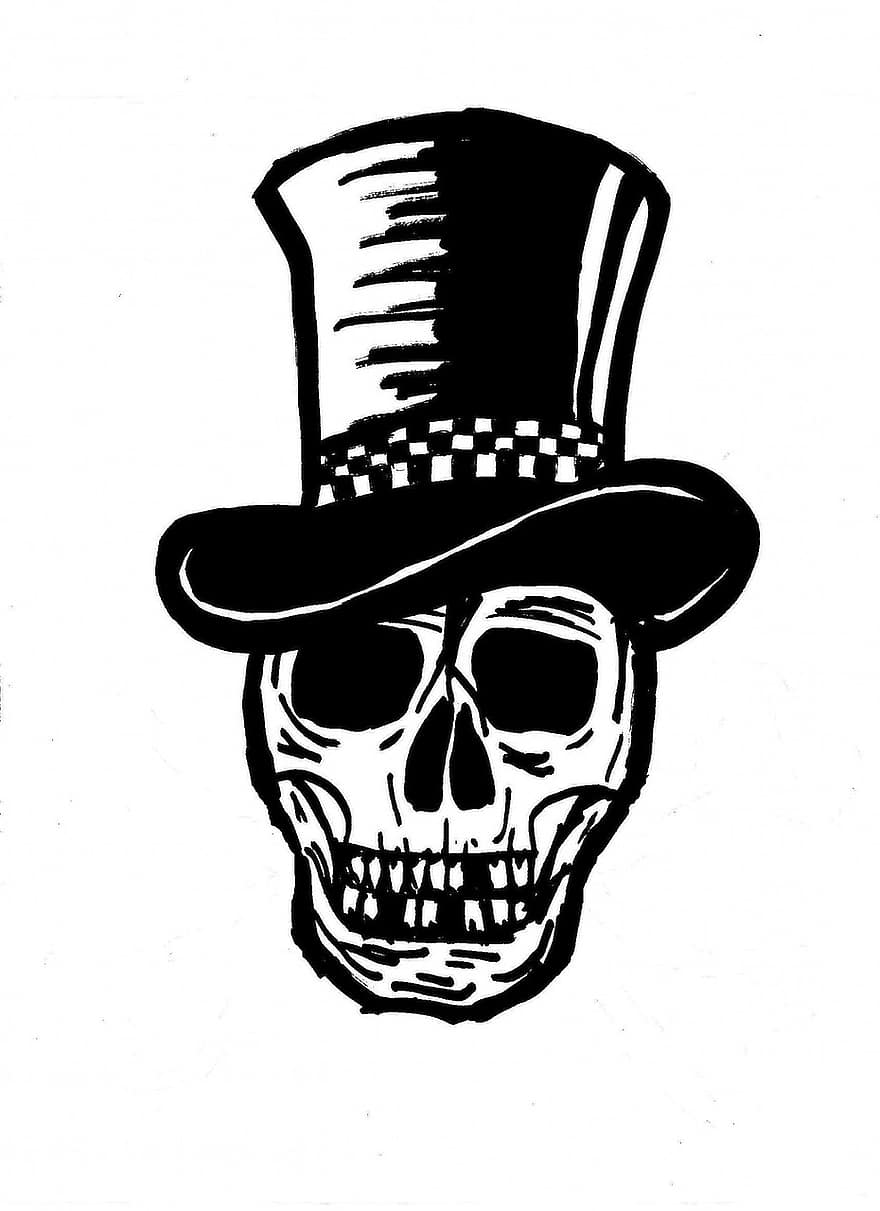 Skull, Skulls, Skeleton, Top Hat, Body Parts, Sketch, Cartoon, Creepy, Spooky, Halloween, Trick Or Treat