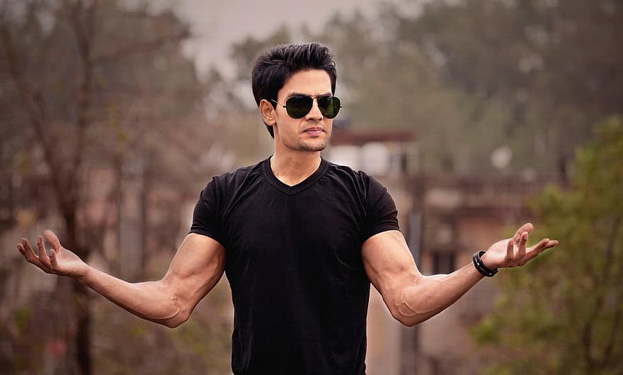Man, Male, Model, Indian, T-shirt, Muscles, Arms, Fitness, Strong, Veins, Texture