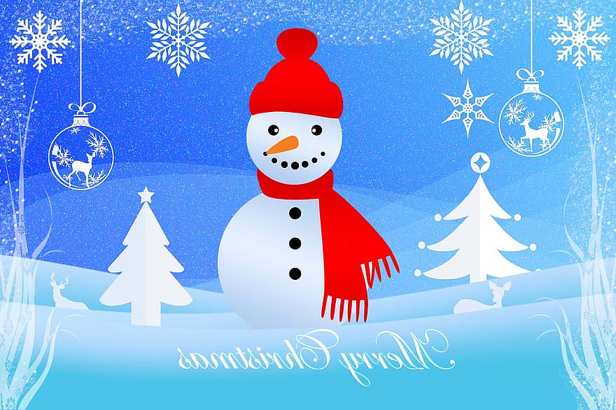 sniegavīrs, Ziemassvētki, Priecīgus Ziemassvētkus, Ziemassvētku apsveikumi, Ziemassvētku dāvanas, Ziemassvētku eglīte, sniegs, ziemā
