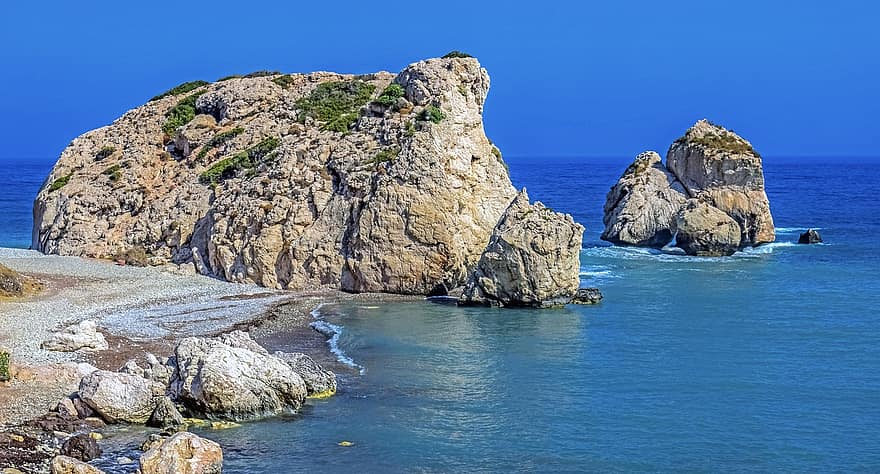 piatra lui afrodite, plajă, cipru, paphos, peisaj, decor, coastă, mare, petra tou romiou