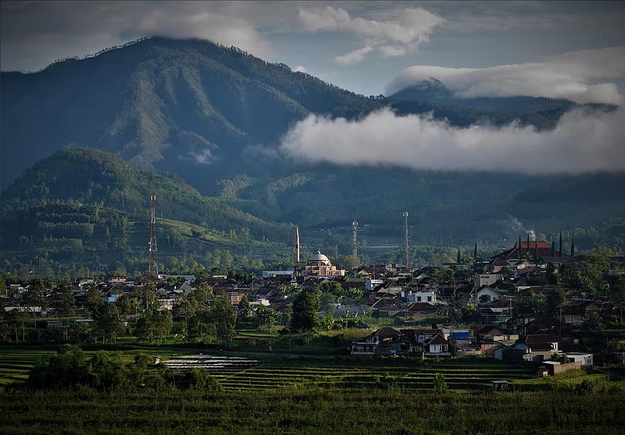 montañas, Indonesia, khdbchskjj, pobre, montaña, escena rural, paisaje, granja, agricultura, cordillera, color verde