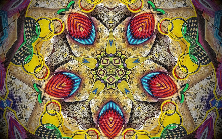 Mandala, ornamentti, tausta, tapetti, tähti, kuvio, sisustus, koriste-, symmetrinen, värikäs, rakenne