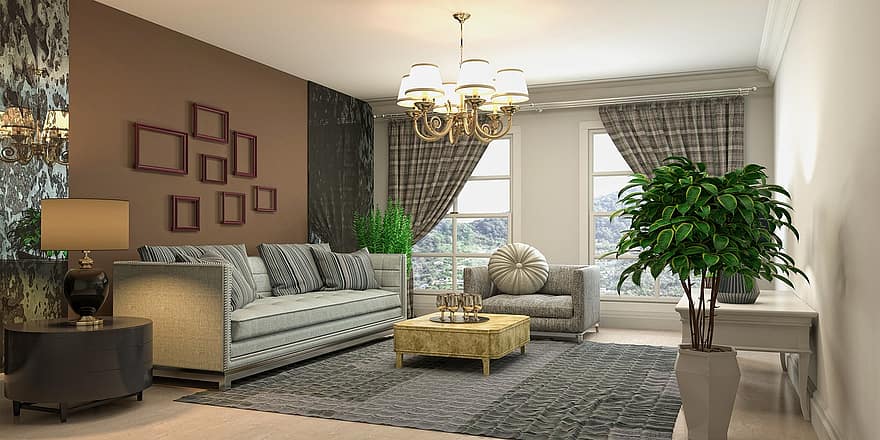 ruang keluarga, desain interior, 3d Diberikan, Rendering 3d, dekorasi, mebel, rumah, Apartemen, bergaya, kontemporer