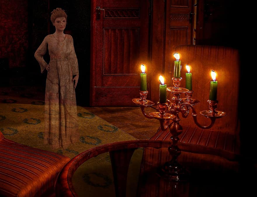 Ghost, Spirit, Haunt, Spooky, Appearance, Room, Candles, Candlelight, Creepy, Woman, Lady