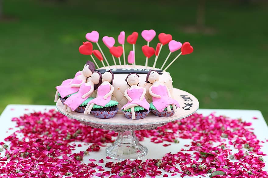 торта, десерт, храна, цвете, сватба, обичам, сърце, брак, приятели, листенца, роза